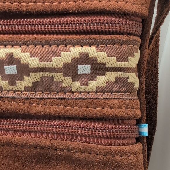 Brown Suede Crossbody Bag with Southwest Patterned Detail Hippie Boho Country - Picture 2 of 7